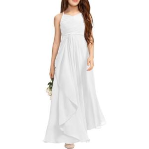imageImily Bela Girls ALine Halter Dress Junior Bridesmaid Flower Girl Flowy Chiffon Maxi Dresses Wedding Party Pageant GownWhite