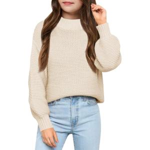 imageImily Bela Girls Mock Neck Pullover Sweaters Casual Long Sleeve Knit Jumper TopsBeige