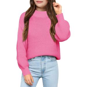 imageImily Bela Girls Mock Neck Pullover Sweaters Casual Long Sleeve Knit Jumper TopsBright Pink