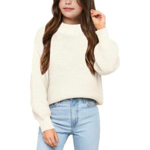 imageImily Bela Girls Mock Neck Pullover Sweaters Casual Long Sleeve Knit Jumper TopsCreamy White
