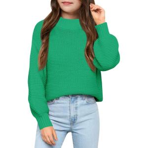imageImily Bela Girls Mock Neck Pullover Sweaters Casual Long Sleeve Knit Jumper TopsGreen