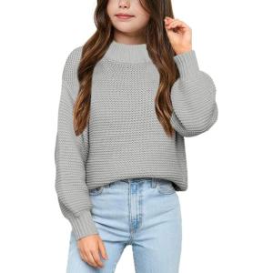 imageImily Bela Girls Mock Neck Pullover Sweaters Casual Long Sleeve Knit Jumper TopsGrey