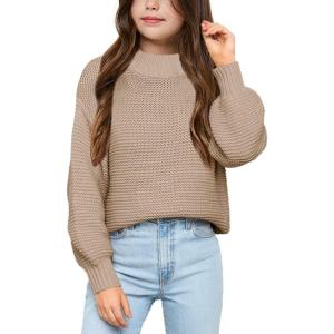imageImily Bela Girls Mock Neck Pullover Sweaters Casual Long Sleeve Knit Jumper TopsKhaki