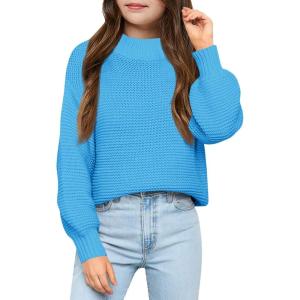 imageImily Bela Girls Mock Neck Pullover Sweaters Casual Long Sleeve Knit Jumper TopsLake Blue