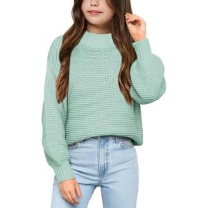 imageImily Bela Girls Mock Neck Pullover Sweaters Casual Long Sleeve Knit Jumper TopsLight Green