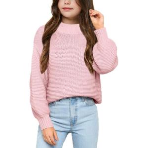 imageImily Bela Girls Mock Neck Pullover Sweaters Casual Long Sleeve Knit Jumper TopsPink