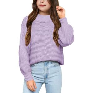 imageImily Bela Girls Mock Neck Pullover Sweaters Casual Long Sleeve Knit Jumper TopsPurple