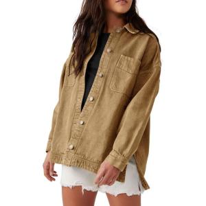 imageImily Bela Womens Denim Jackets Oversized Button Down Boyfriend Distressed Jean Coats with Pockets