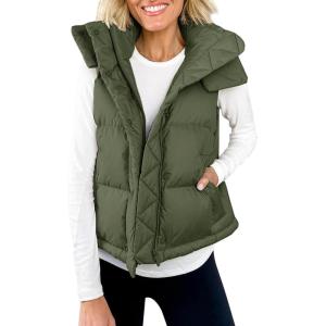 imageImily Bela Womens Quilted Puffer Vest Hooded Winter Casual Stand Collar Gilet With PocketsArmy Green