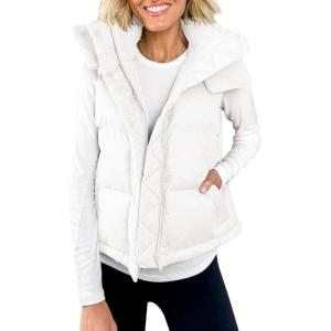 imageImily Bela Womens Quilted Puffer Vest Hooded Winter Casual Stand Collar Gilet With PocketsWhite
