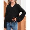 imageImily Bela Girls Bell Sleeve V Neck Knit Sweaters Kids Fashion Crop Pullover Sweater TopsBlack