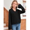 imageImily Bela Girls Bell Sleeve V Neck Knit Sweaters Kids Fashion Crop Pullover Sweater TopsBlack