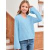 imageImily Bela Girls Bell Sleeve V Neck Knit Sweaters Kids Fashion Crop Pullover Sweater TopsBlue