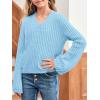 imageImily Bela Girls Bell Sleeve V Neck Knit Sweaters Kids Fashion Crop Pullover Sweater TopsBlue