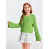 imageImily Bela Girls Bell Sleeve V Neck Knit Sweaters Kids Fashion Crop Pullover Sweater TopsGrass Green