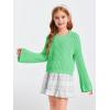 imageImily Bela Girls Bell Sleeve V Neck Knit Sweaters Kids Fashion Crop Pullover Sweater TopsGreen