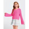 imageImily Bela Girls Bell Sleeve V Neck Knit Sweaters Kids Fashion Crop Pullover Sweater TopsHot Pink