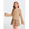 imageImily Bela Girls Bell Sleeve V Neck Knit Sweaters Kids Fashion Crop Pullover Sweater TopsLight Tan