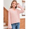 imageImily Bela Girls Bell Sleeve V Neck Knit Sweaters Kids Fashion Crop Pullover Sweater TopsPink