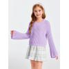 imageImily Bela Girls Bell Sleeve V Neck Knit Sweaters Kids Fashion Crop Pullover Sweater TopsPurple