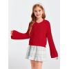imageImily Bela Girls Bell Sleeve V Neck Knit Sweaters Kids Fashion Crop Pullover Sweater TopsRed