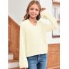imageImily Bela Girls Bell Sleeve V Neck Knit Sweaters Kids Fashion Crop Pullover Sweater TopsWhite