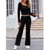 imageImily Bela Lounge Sets for Women 2 Piece Pajama Sets Split Long Sleeve Crop Tops and Straight Leg Pants TracksuitsBlack