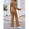 imageImily Bela Lounge Sets for Women 2 Piece Pajama Sets Split Long Sleeve Crop Tops and Straight Leg Pants TracksuitsBrown