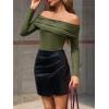 imageImily Bela Womens Off The Shoulder Long Sleeve Blouse Shirts Tops Slim Fitted Sexy Going Out Nightout Club Party Y2KArmy Green