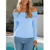 imageImily Bela Womens Off The Shoulder Long Sleeve Blouse Shirts Tops Slim Fitted Sexy Going Out Nightout Club Party Y2KBaby Blue