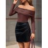 imageImily Bela Womens Off The Shoulder Long Sleeve Blouse Shirts Tops Slim Fitted Sexy Going Out Nightout Club Party Y2KDark Brown