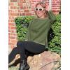 imageImily Bela Womens Oversized Tops Long Sleeve Shirts Exposed Line Round Neck Tee Side Slit Cotton Basic Top 2025Army Green