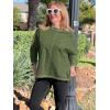 imageImily Bela Womens Oversized Tops Long Sleeve Shirts Exposed Line Round Neck Tee Side Slit Cotton Basic Top 2025Army Green
