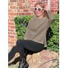 imageImily Bela Womens Oversized Tops Long Sleeve Shirts Exposed Line Round Neck Tee Side Slit Cotton Basic Top 2025Khaki