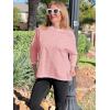 imageImily Bela Womens Oversized Tops Long Sleeve Shirts Exposed Line Round Neck Tee Side Slit Cotton Basic Top 2025Pink