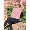 imageImily Bela Womens Oversized Tops Long Sleeve Shirts Exposed Line Round Neck Tee Side Slit Cotton Basic Top 2025Pink