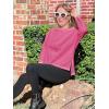 imageImily Bela Womens Oversized Tops Long Sleeve Shirts Exposed Line Round Neck Tee Side Slit Cotton Basic Top 2025Rose Red