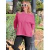 imageImily Bela Womens Oversized Tops Long Sleeve Shirts Exposed Line Round Neck Tee Side Slit Cotton Basic Top 2025Rose Red