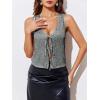 imageImily Bela Womens Sequin Vest Sleeveless V Neck Tie Front Sparkly Party WaistcoatLight Grey