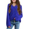 imageImily Bela Girls Bell Sleeve V Neck Knit Sweaters Kids Fashion Crop Pullover Sweater TopsRoyal Blue