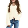 imageImily Bela Girls Bell Sleeve V Neck Knit Sweaters Kids Fashion Crop Pullover Sweater TopsWhite