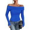 imageImily Bela Womens Off The Shoulder Long Sleeve Blouse Shirts Tops Slim Fitted Sexy Going Out Nightout Club Party Y2KRoyal Blue