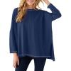 imageImily Bela Womens Oversized Tops Long Sleeve Shirts Exposed Line Round Neck Tee Side Slit Cotton Basic Top 2025Navy