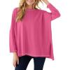 imageImily Bela Womens Oversized Tops Long Sleeve Shirts Exposed Line Round Neck Tee Side Slit Cotton Basic Top 2025Rose Red