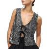 imageImily Bela Womens Sequin Vest Sleeveless V Neck Tie Front Sparkly Party WaistcoatBlack