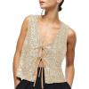 imageImily Bela Womens Sequin Vest Sleeveless V Neck Tie Front Sparkly Party WaistcoatGold