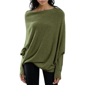 imageImily Bela Batwing Boat Neck Sweaters for Women Spring Long Sleeve Soft Knit Loose Baggy Pullover Jumper TopOlive Green