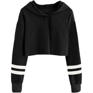 imageImily Bela Kids Crop Tops Girls Striped Long Sleeve Fashion Hoodies Pullover SweatshirtsBlack