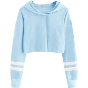 imageImily Bela Kids Crop Tops Girls Striped Long Sleeve Fashion Hoodies Pullover SweatshirtsBlue