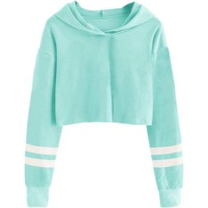 imageImily Bela Kids Crop Tops Girls Striped Long Sleeve Fashion Hoodies Pullover SweatshirtsGreen